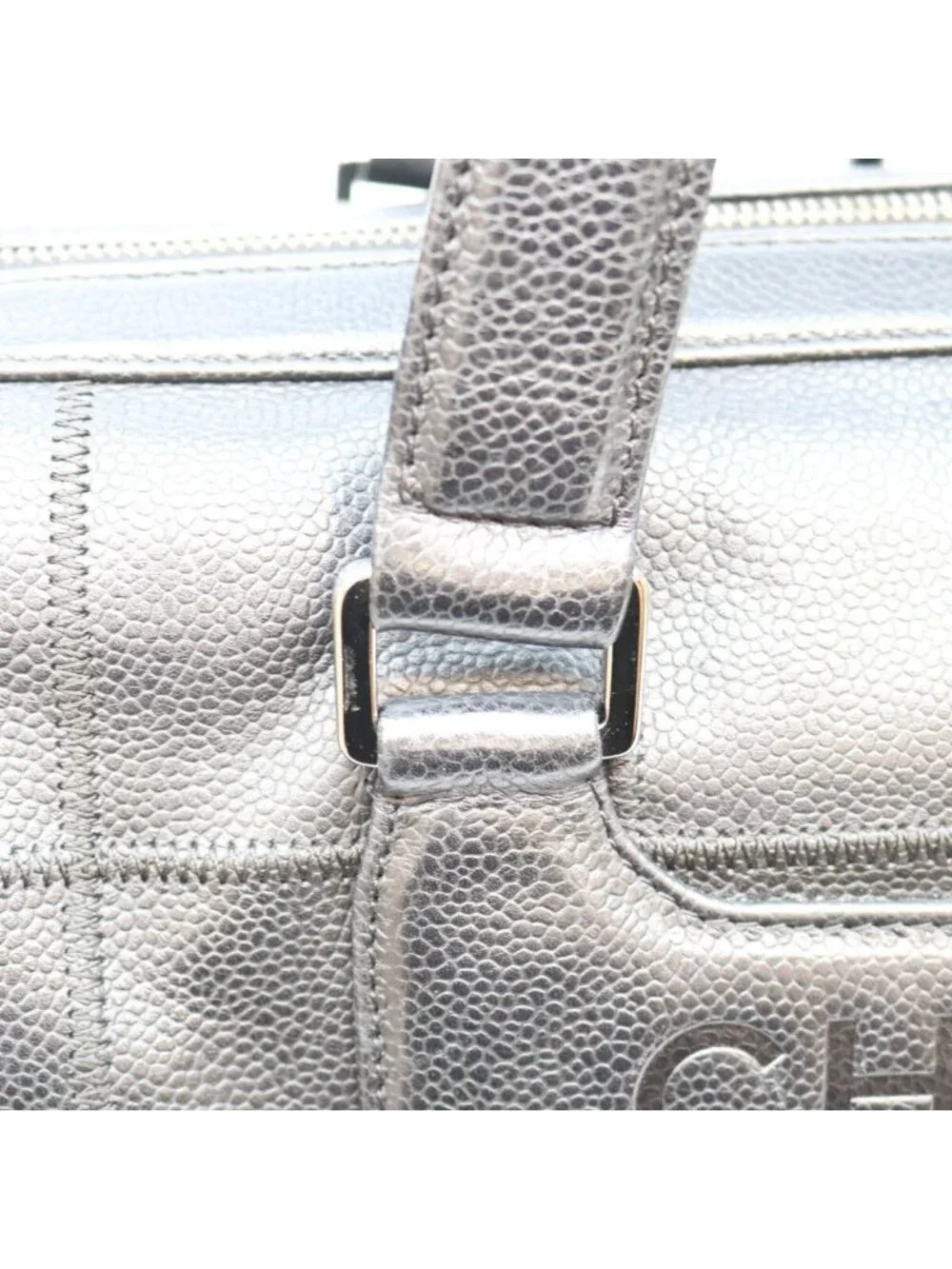 Chanel Black Caviar Choco Bar Silver Mini Boston Bag